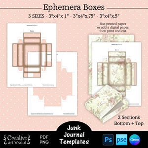 Printable Junk Journal Ephemera Box Templates,  Junk Journal Ephemera Boxes 3" x 4", Templates for Canva and Photoshop