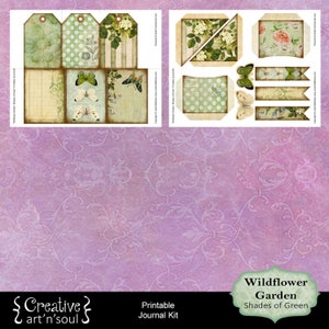 Printable Journal Kit, Digital Journal Kit, Junk Journal, Wildflower Garden Shades of Green image 4