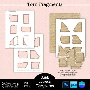 Modelli di abbellimenti stampabili per il tuo diario spazzatura, frammenti strappati del tuo diario spazzatura, modelli per Canva e Photoshop