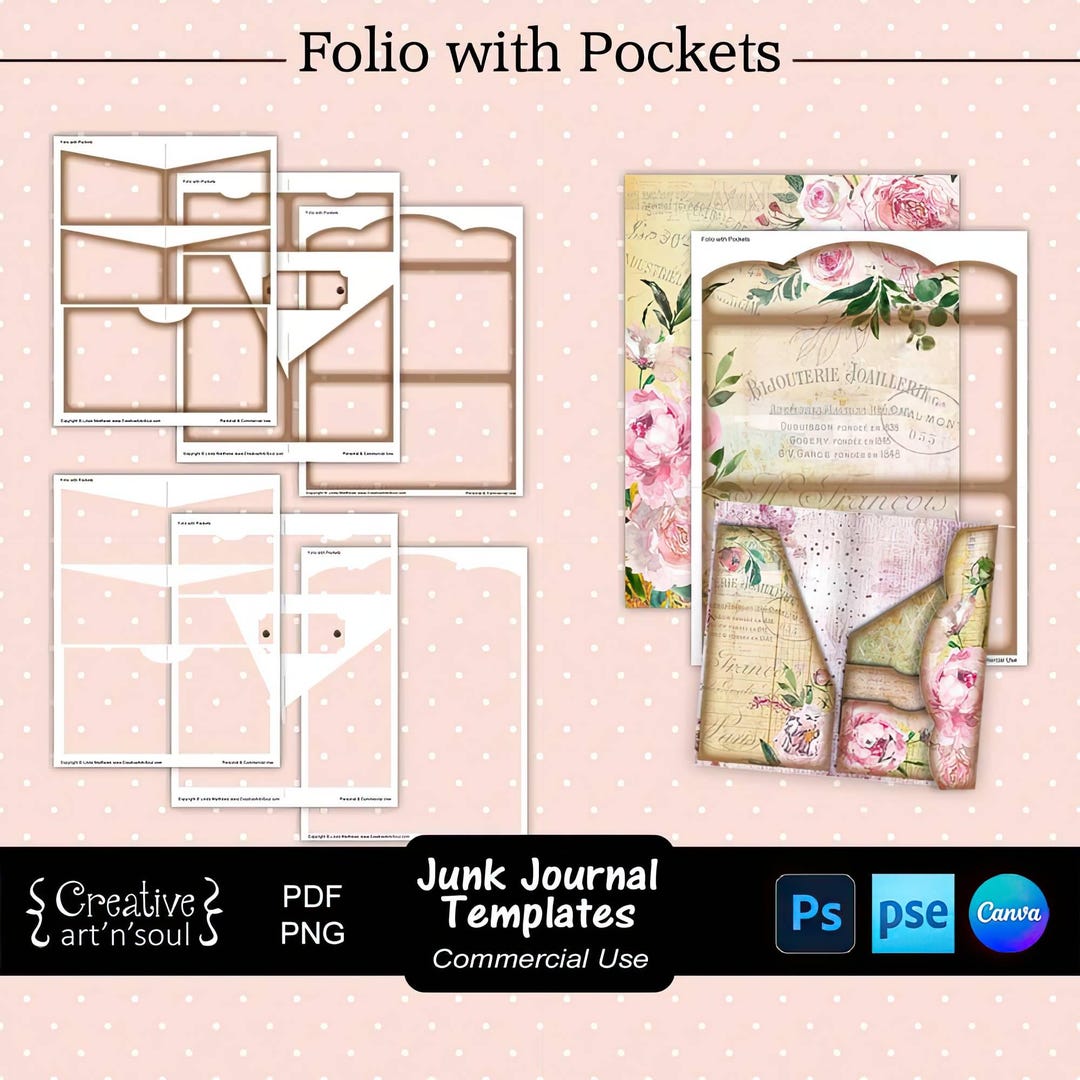 Junk Journal Templates, Junk Journal Folio With Pockets, Templates for ...