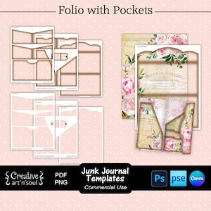 Sjablonen voor junkjournalen, folio voor junkjournal met vakken, sjablonen voor Canva en Photoshop