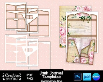 Sjablonen voor junkjournalen, folio voor junkjournal met vakken, sjablonen voor Canva en Photoshop
