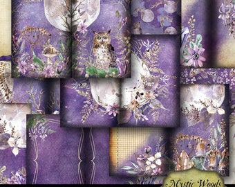 Mystic Woods Junk Journal Kit, Printable Addon Pages Night Shadows