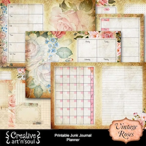 Printable Junk Journal Planner, Vintage Roses