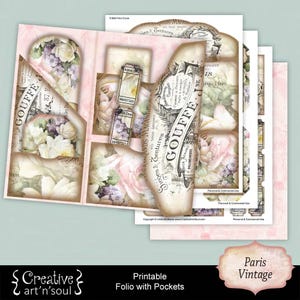 Paris Vintage Printable Junk Journal Folio with Pockets, Junk Journal Embellishments, Digital Download