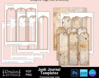 Junk Journal Templates, Tall & Skinny Shaped Tags, Templates for Canva and Photoshop
