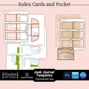 Junk Journal Templates, Printable Index Cards and Pocket, Templates for Photoshop and Canva