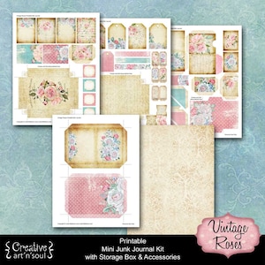 Printable Mini Junk Journal Kit, Digital Journal Kit, Junk Journal, Vintage Roses zdjęcie 2