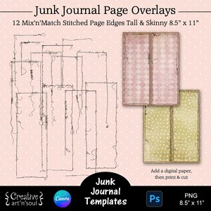 Modèles de pages de journal indésirable, superpositions de pages cousues de journal indésirable, grand et maigre, modèles pour Canva et Photoshop
