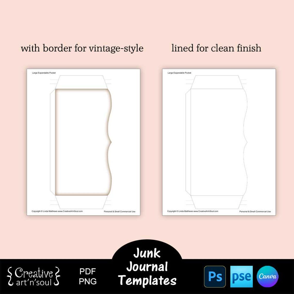 Junk Journal Templates, Printable Large Expandable Pockets, Templates ...