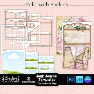 Junk Journal Templates, Junk Journal Folio with Pockets, Templates for Photoshop or Canva