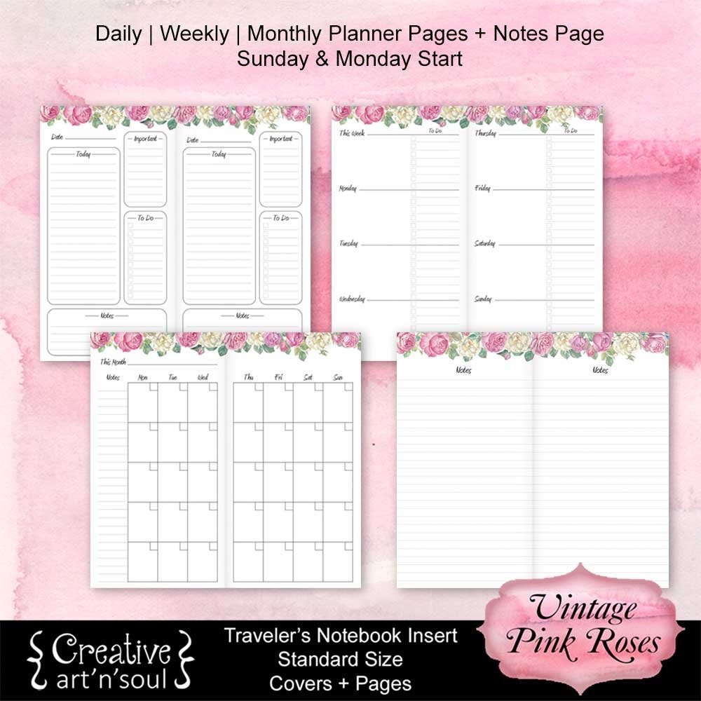 Printable Travelers Notebook Planner Inserts Vintage Pink - Etsy