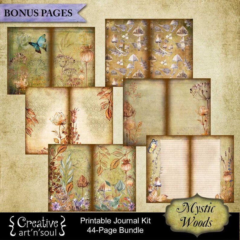 Printable Junk Journal Kit, 44 Page Bundle, Mystic Woods image 8