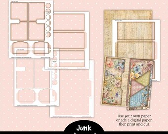 Printable Junk Journal Template, Trifold Folio Wallet