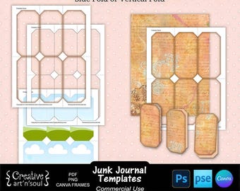 Junk Journal Templates, Printable Foldable Cards, Templates for Photoshop and Canva