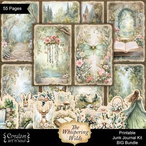 Printable Junk Journal Kit The Whispering Wilds 55 Page Bundle, Printable Junk Journal Papers Cards Tags Ephemera, Digital Download