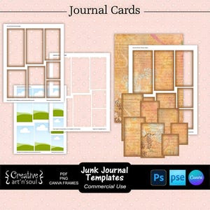 Junk-Journal-Vorlagen, druckbare Journal-Karten, Vorlagen für Photoshop und Canva