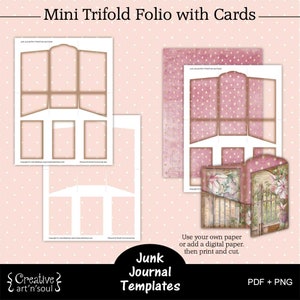 Printable Junk Journal Template, Mini Trifold Folio with Cards