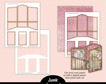 Printable Junk Journal Template, Mini Trifold Folio with Cards