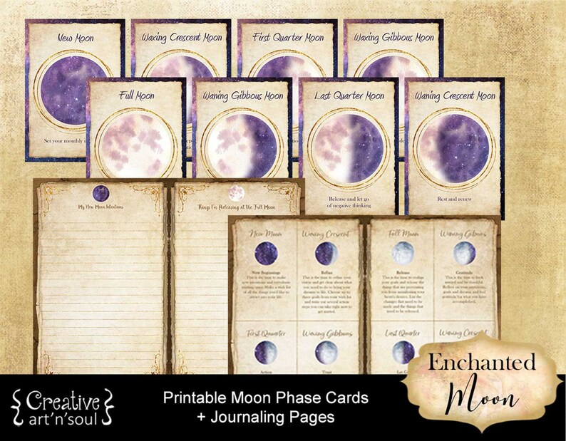 Printable moon phase cards printable junk journal pages etsy