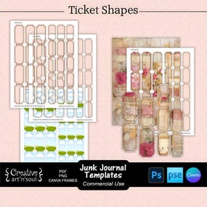 Junk Journal Templates, Printable Ticket Shapes, Templates for Photoshop and Canva