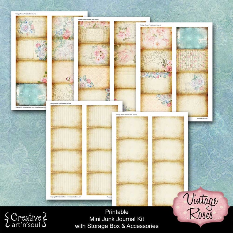 Printable Mini Junk Journal Kit, Digital Journal Kit, Junk Journal, Vintage Roses zdjęcie 3