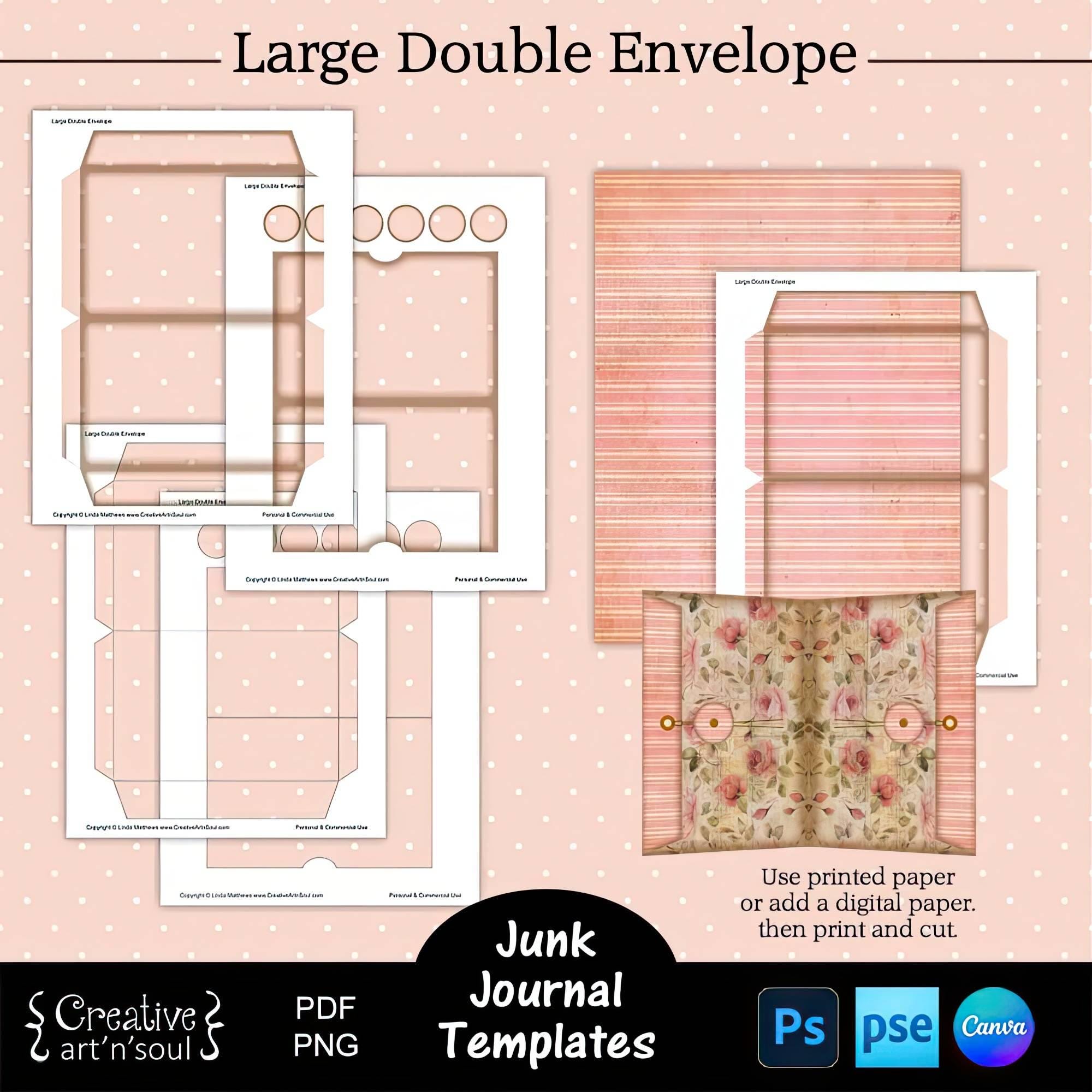 Printable Junk Journal Envelope Templates, Large Double Envelope, Templates for Canva and Photoshop