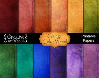 Printable Paper Pack, Digital Paper, Grunge Color Wheel