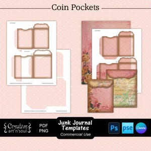 Junk Journal Templates,  Printable Coin Pockets, Templates for Canva and Photoshop