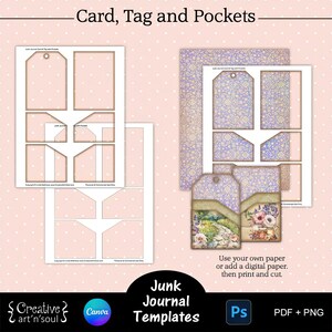 Modelos de cartões e bolsos para diário de lixo para impressão, conjunto de etiquetas e bolsos para cartão de diário de lixo, modelos para Canva e Photoshop
