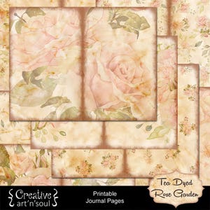 Printable Junk Journal Pages Tea Dyed Rose Garden, Printable Paper, Digital Download