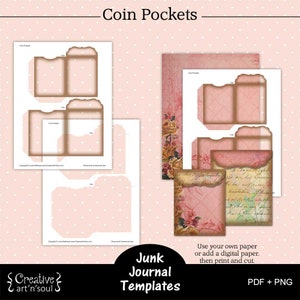 Printable Junk Journal Template,  Junk Journal Coin Pockets