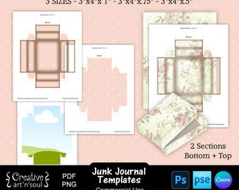Junk Journal Templates,  Printable Ephemera Boxes 3" x 4", Templates for Photoshop and Canva