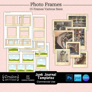 Junk Journal Templates, Printable Vintage Photo Frames, Templates for Photoshop and Canva