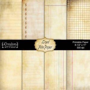 Printable Junk Journal Paper Pack Lined Vintage Note Paper, Neutral Junk Journal Pages, Digital Download