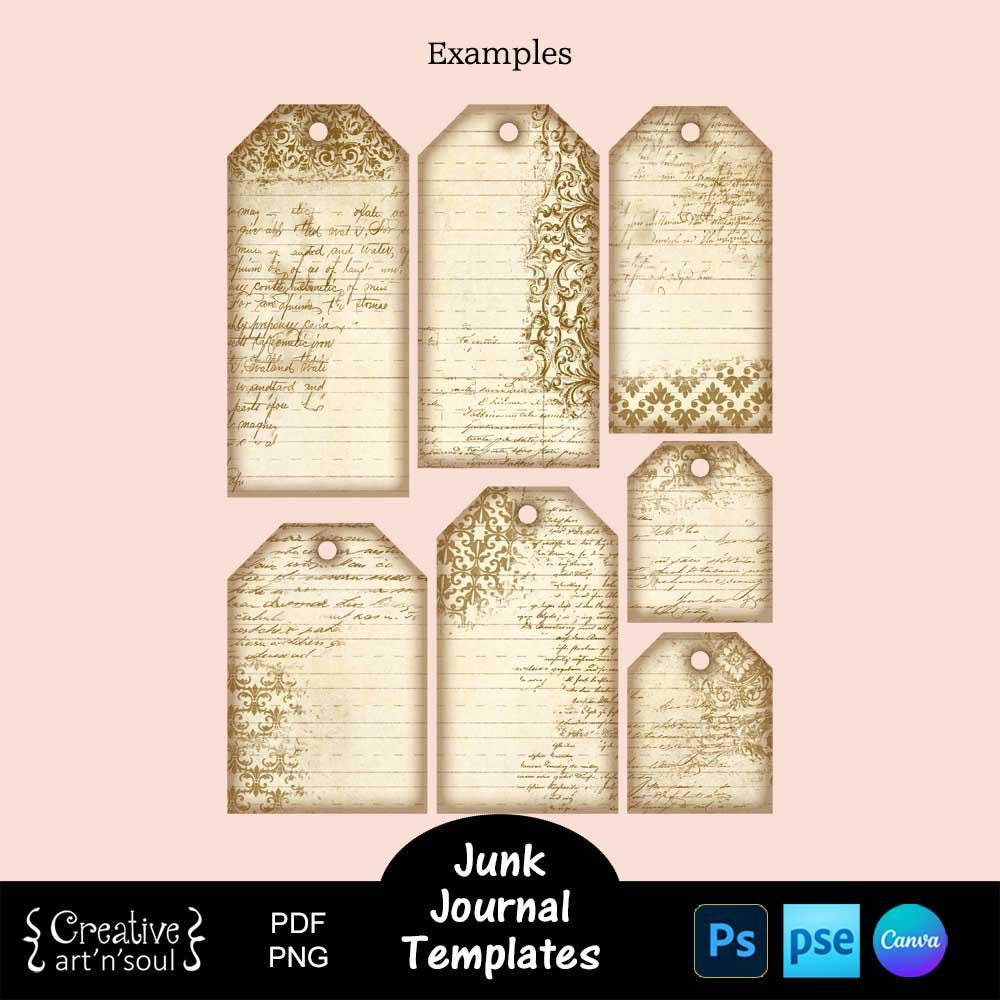 Junk Journal Templates, Printable Tags With Script and Pattern Overlay ...