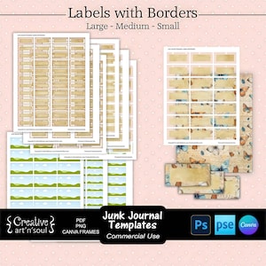Junk Journal Templates, Rectangular Labels with Borders, Templates for Photoshop and Canva