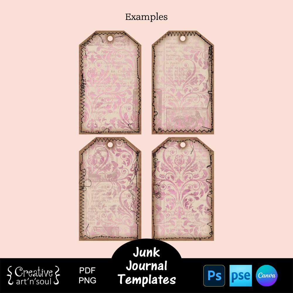 Junk Journal Templates, Printable Tags With Messy Stitched Edges ...