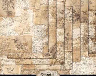 Printable Neutral Grunge Junk Journal Papers 8.5x11": Botanical Paper Scraps (Digital Download)