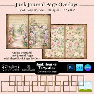 Modelli per diario creativo, bordi per pagine di libri 11"x8.5", modelli per Photoshop e Canva