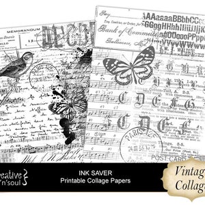 Printable Ink Saver Paper Pack, Printable Junk Journal Pages, Collage ...