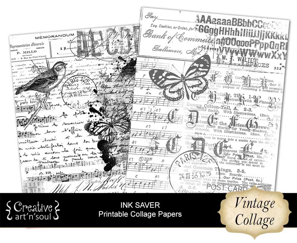 Printable Ink Saver Paper Pack, Printable Junk Journal Pages, Collage ...