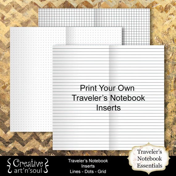 Printable Traveler's Notebook Inserts, Pages with Lines, Dots, and Grid plus Covers