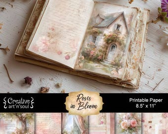 Printable Junk Journal Papers, Roses In Bloom, 8.5" x 11", Digital Download