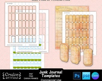 Junk Journal Templates, Printable Mini Foldable Cards, Templates for Photoshop and Canva
