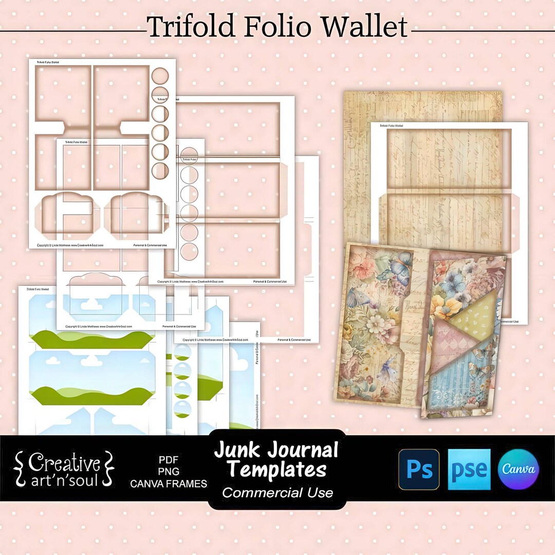 Junk Journal Templates, Trifold Folio Wallet With Pockets, Templates ...
