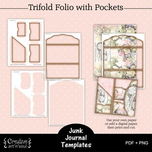 Printable Junk Journal Template, Trifold Folio with Pockets