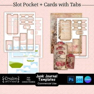 Modèles de carnets de voyage, pochettes et cartes avec onglets, modèles pour Photoshop et Canva