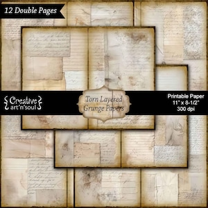 Printable Junk Journal Pages Torn Layered Grunge Paper, Neutral Junk Journal Papers, Digital Download
