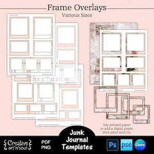 Printable Junk Journal Frame Templates, Various Sizes, Templates for Canva and Photoshop